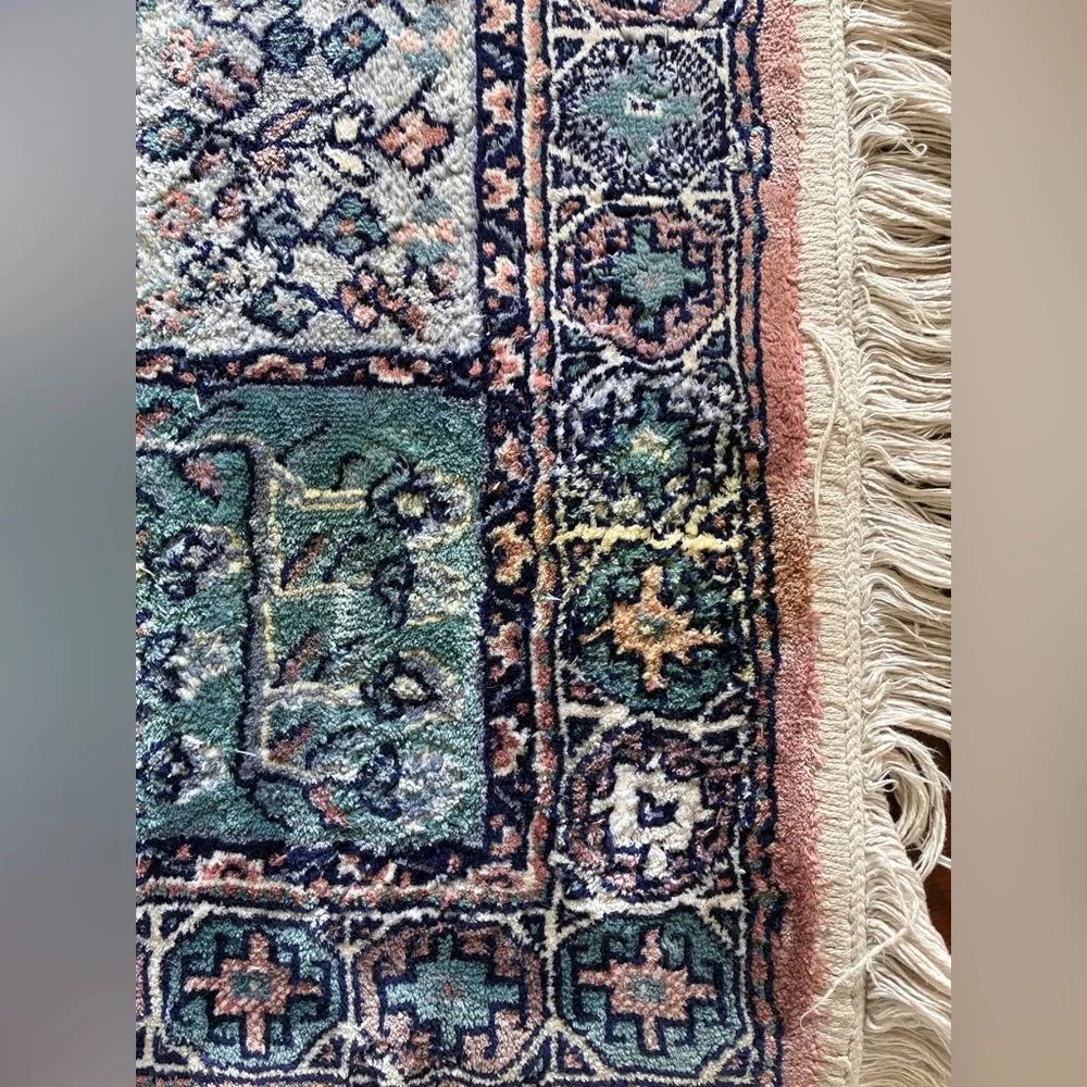 Vintage Patchwork Floral Area Rug - Blue, Teal & Pink 19”x30”